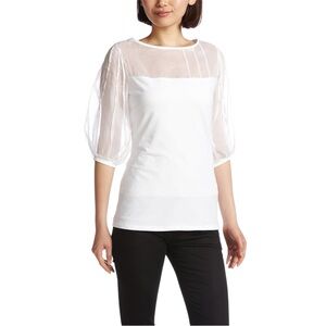 Anne Fontaine White Blouse with Sheer Sleeves sz 40